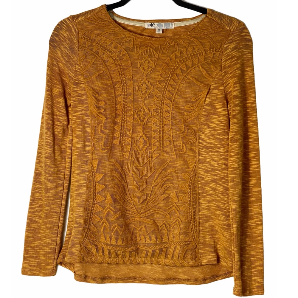 Jolt Lace Overlay Burnout Long Sleeve Top XS